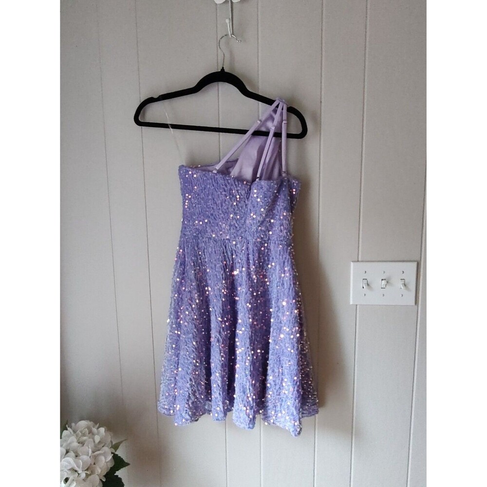 Sequin One-Shoulder Lavender Party Dress - Picture 6 of 10